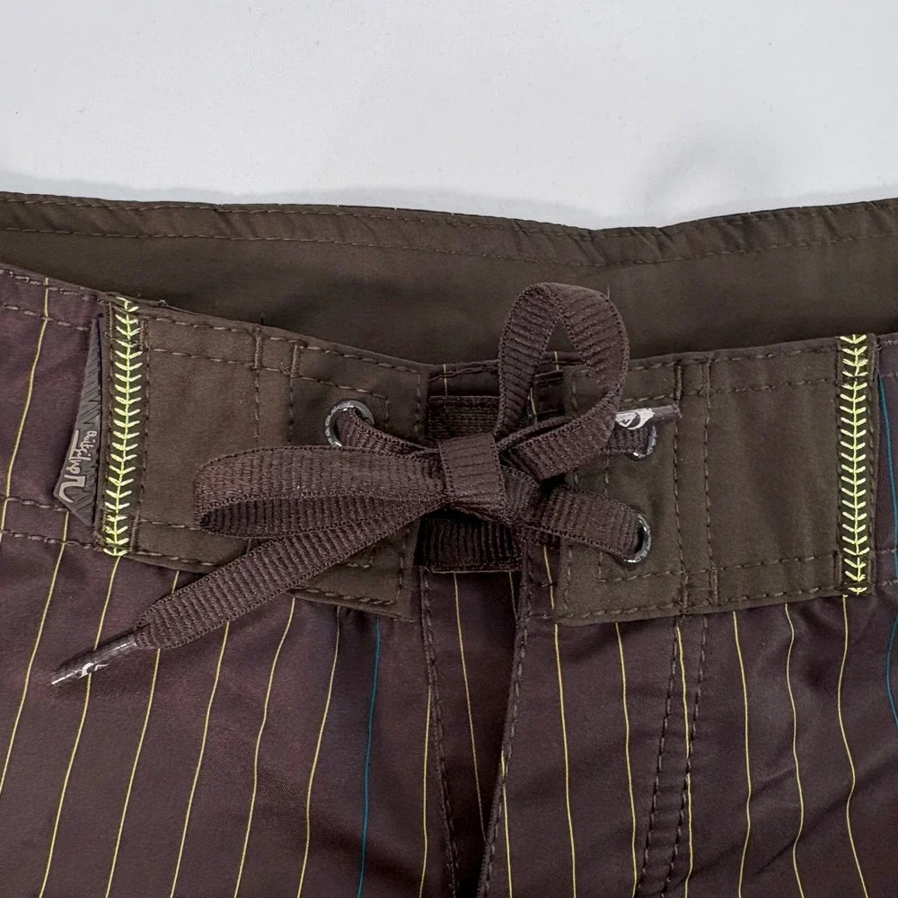 Quiksilver Board Shorts Brown Pinstripe Cargo Pocket Mens Swim Trunks 31